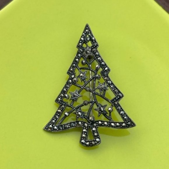 HOLIDAY🎄🎄925 Silver Marcasite Filigree Tree BROOCH - Picture 2 of 8